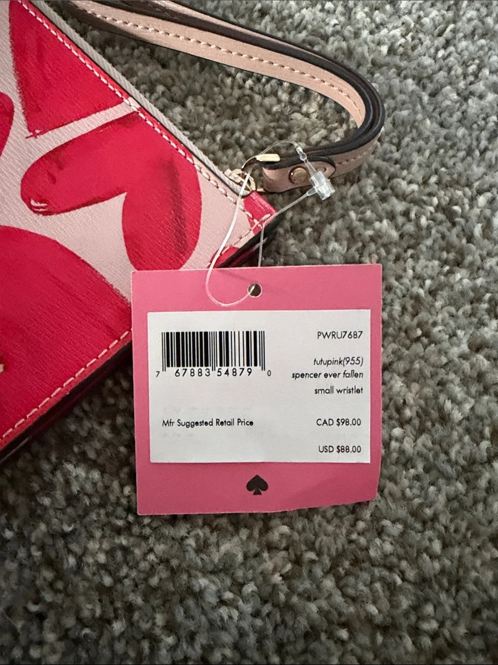 kate spade Pink Wristlet with Red Heart Print